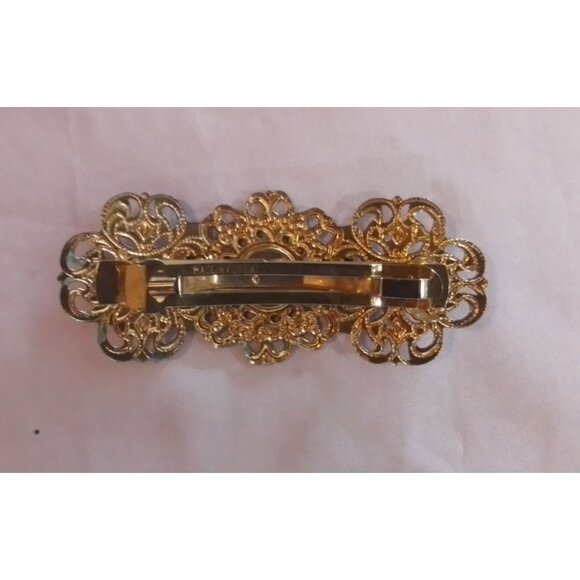 Vintage Gold & Silver Tone Metal Filigree Hair Barrette Clip Intricate Design - Picture 2 of 3